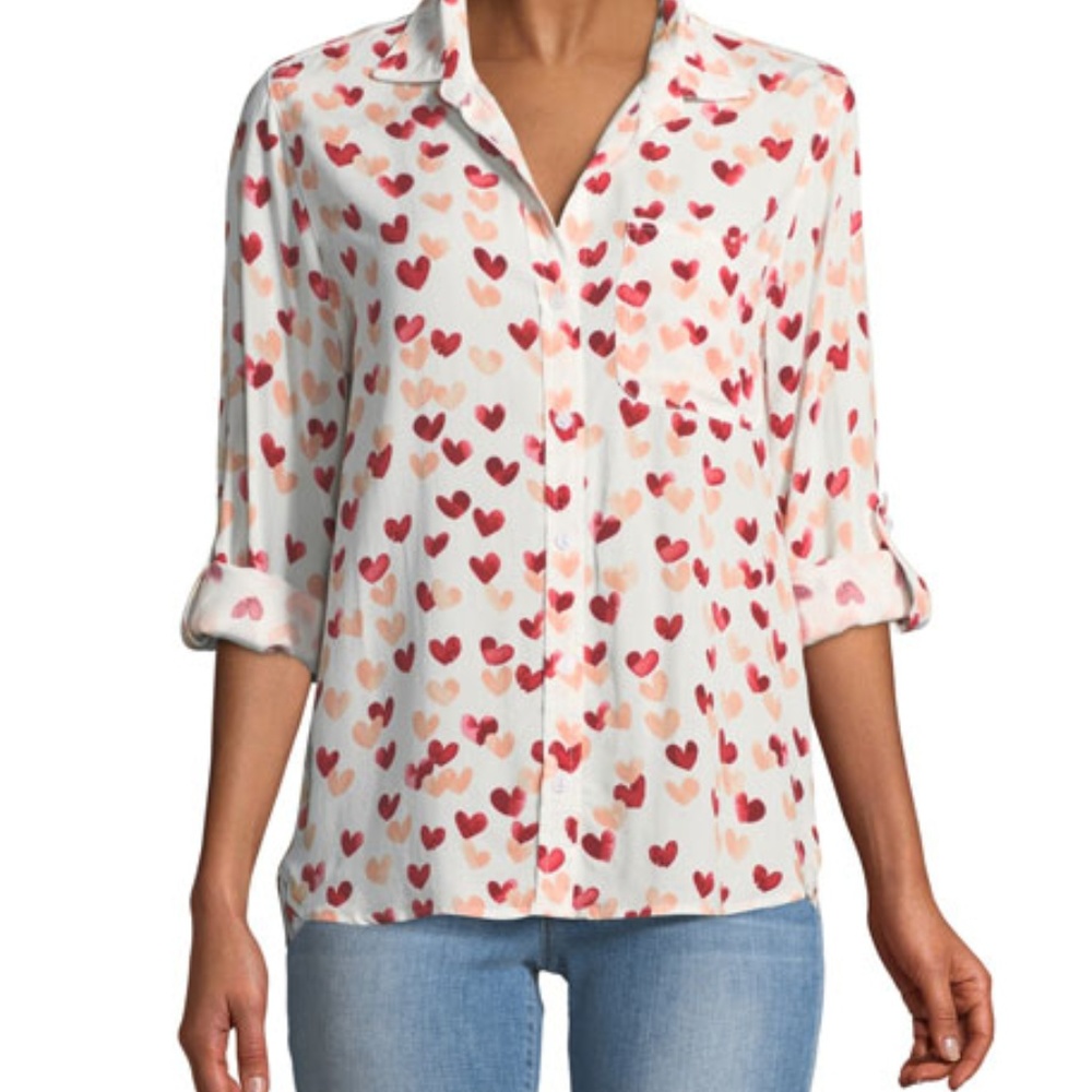 Velvet Heart White Blouse with Red and Pink Hearts